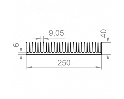 Aluminum radiator profile 250x40 without coating - Фото №1