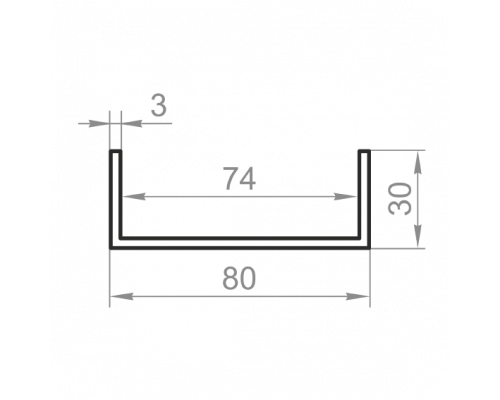 Швелер алюмінієвий 80х30x3 без покриття - Фото №1