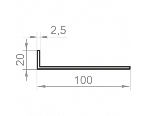 Кутник алюмінієвий різносторонній 100x20x2,5 без покриття - Фото №1