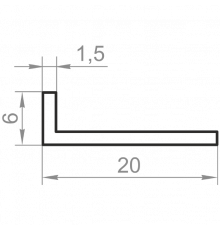 Кутник алюмінієвий різносторонній 20x6x1,5 анодований - Фото №1