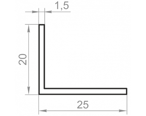 Кутник алюмінієвий різносторонній 25x20x1,5 без покриття - Фото №1