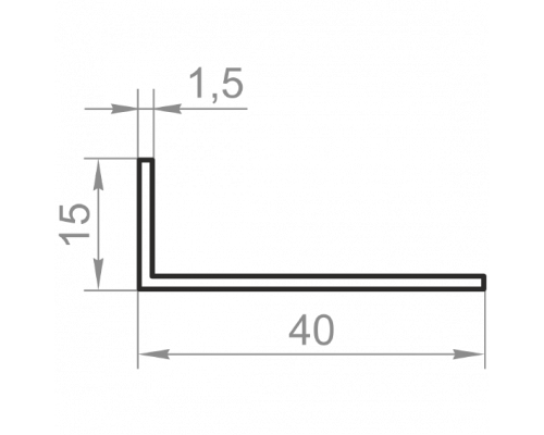 Кутник алюмінієвий різносторонній 40x15x1,5 без покриття - Фото №1