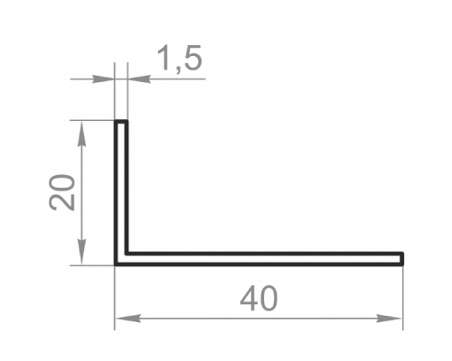 Кутник алюмінієвий різносторонній 40x20x1,5 без покриття - Фото №1