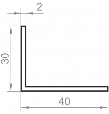 Кутник алюмінієвий різносторонній 40x30x2 без покриття - Фото №1