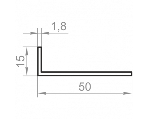 Кутник алюмінієвий різносторонній 50x15x1,8 без покриття - Фото №1