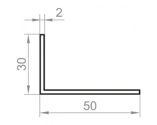 Уголок алюминиевый разносторонний 50x30x2 без покрытия - Фото №1