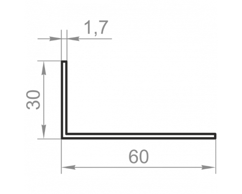 Кутник алюмінієвий різносторонній 60x30x1,7 без покриття - Фото №1