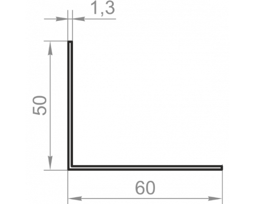 Кутник алюмінієвий різносторонній 60x50x1,3 без покриття - Фото №1